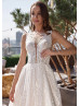 Beaded Ivory Lace Tulle V Back Long Newest Wedding Dress
